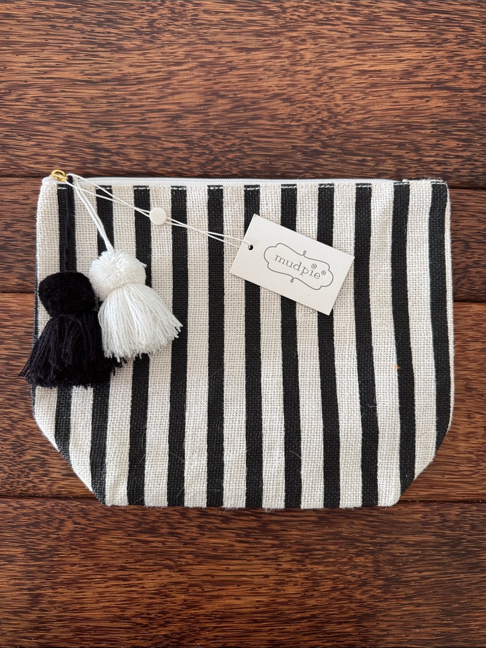 Mud Pie Black & White Tassel Stripe Pouch